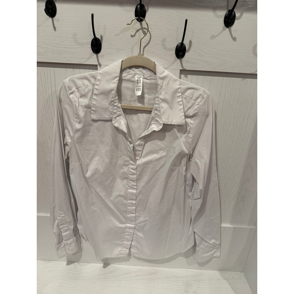 Spanx large white Poplin No-Gape Tailored Button Down